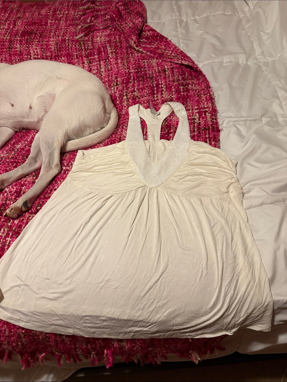 VILA Cream Halter Tank w sparkle trim